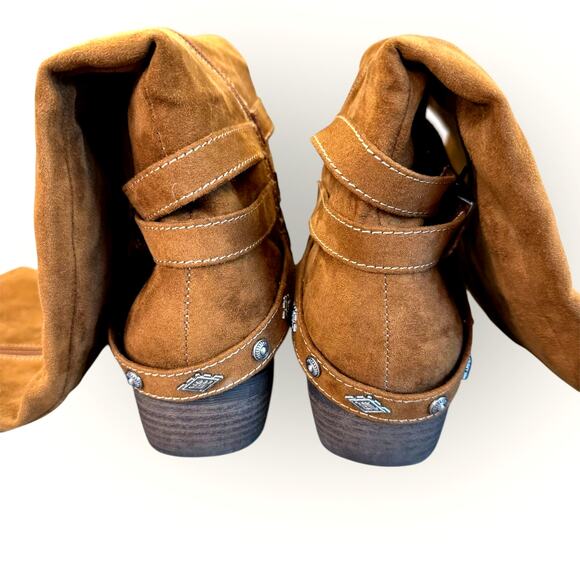 Mudd Womens Faux Suede Sofie Knee High Riding Boots Size 8M Brown Western Boho - Picture 5 of 9